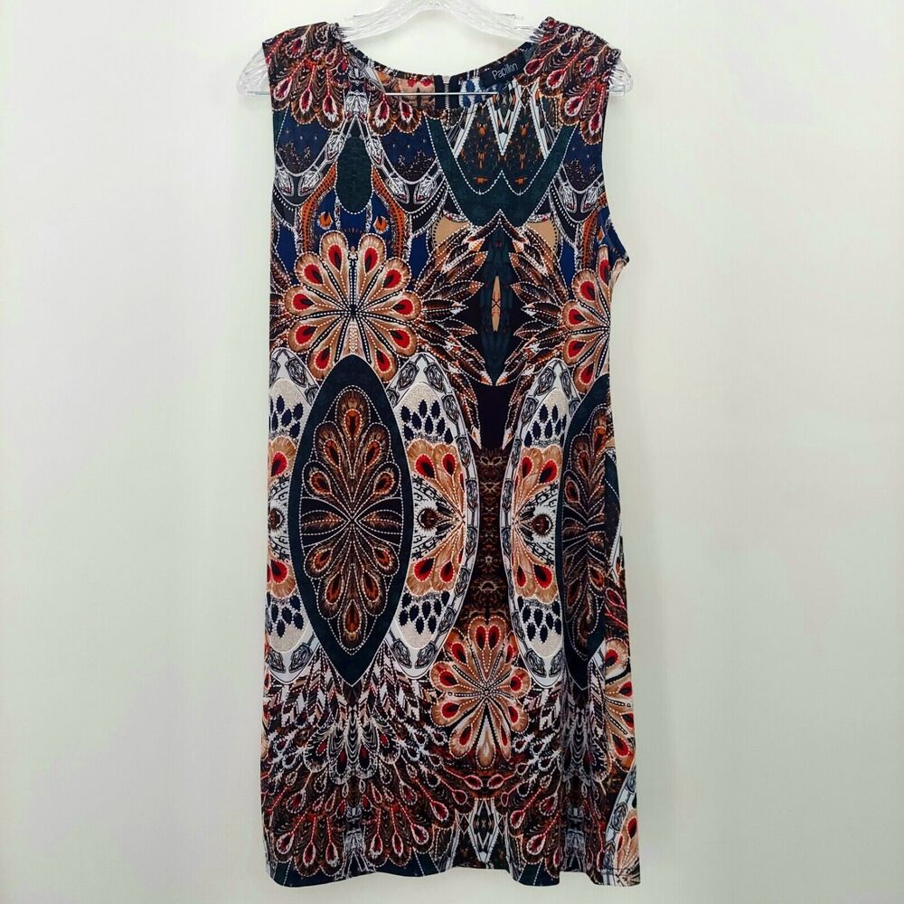 Papillon Peacock Print Sleeveless Dress Tunic Size Large